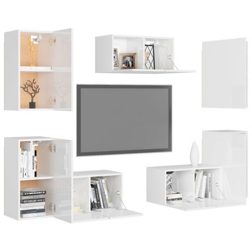 Komplet TV omaric 7-delni visok sijaj bela iverna plošča