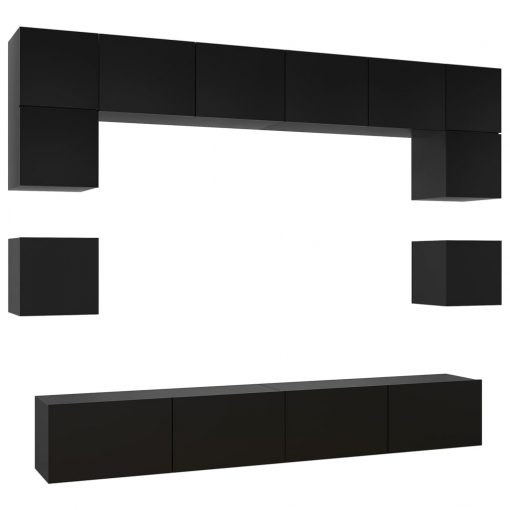 Komplet TV omaric 8-delni črna iverna plošča