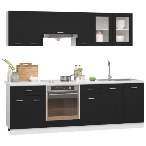 Komplet kuhinjskih omaric 8-delni črn iverna plošča