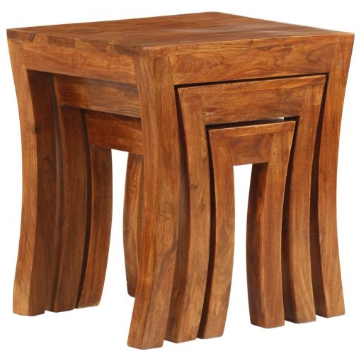 Komplet mizic 3 kosi trden akacijev les 50x35x50 cm rjave barve