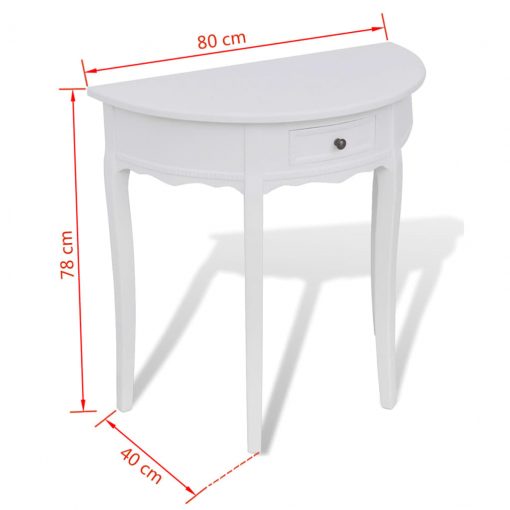 Konzolna mizica s predalom polkrožna bela