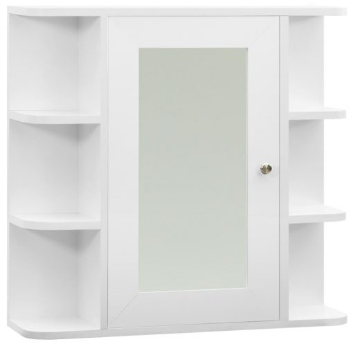 Kopalniška omarica z ogledalom bela 66x17x63 cm MDF