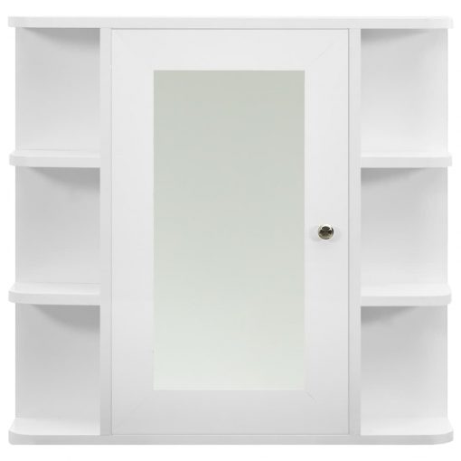 Kopalniška omarica z ogledalom bela 66x17x63 cm MDF