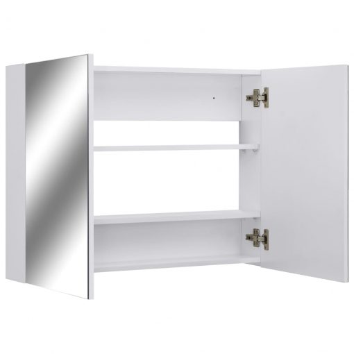 Kopalniška omarica z ogledalom bela 80x15x60 cm MDF