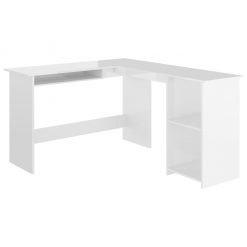 Kotna miza L-oblike visok sijaj bela 120x140x75cm iverna plošča