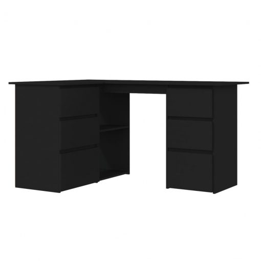 Kotna pisalna miza črna 145x100x76 cm iverna plošča