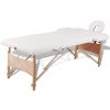 Krem bela zložljiva masažna miza z 2 območji in lesenim okvirjem