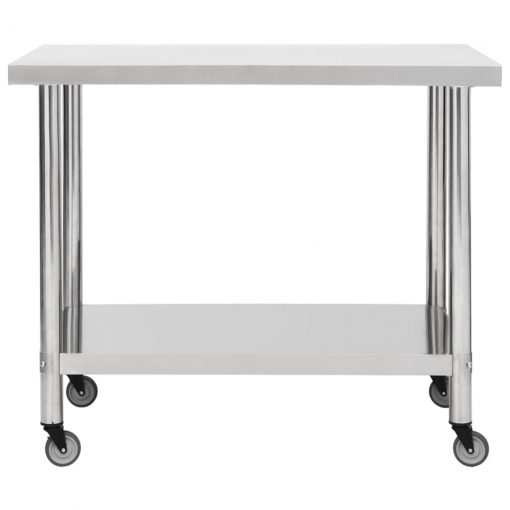 Kuhinjska delovna miza s kolesi 100x45x85 cm nerjaveče jeklo