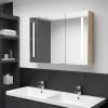 LED kopalniška omarica z ogledalom 89x14x62 cm hrast