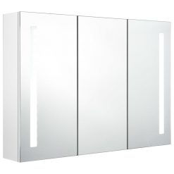 LED kopalniška omarica z ogledalom 89x14x62 cm sijoče bela