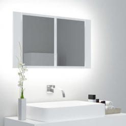 LED kopalniška omarica z ogledalom bela 80x12x45 cm