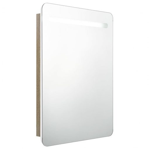 LED kopalniška omarica z ogledalom bela in hrast 60x11x80 cm