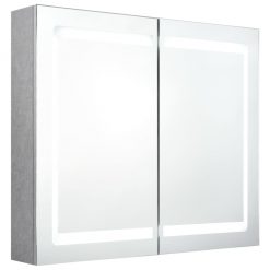 LED kopalniška omarica z ogledalom betonsko siva 80x12x68 cm