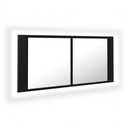 LED kopalniška omarica z ogledalom črna 100x12x45 cm