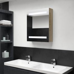LED kopalniška omarica z ogledalom hrast 50x14x60 cm