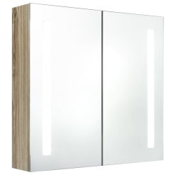 LED kopalniška omarica z ogledalom hrast 62x14x60 cm