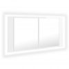 LED kopalniška omarica z ogledalom visok sijaj bela 90x12x45 cm