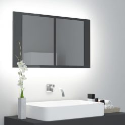 LED kopalniška omarica z ogledalom visok sijaj siva 80x12x45 cm