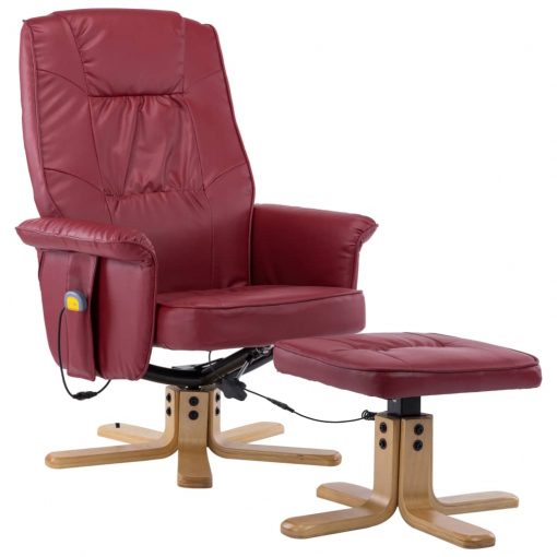 Masažni fotelj s stolčkom za noge vinsko rdeč iz umetnega usnja