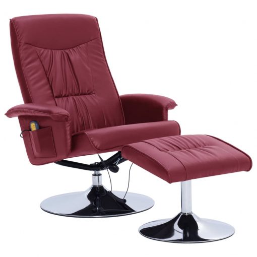 Masažni fotelj s stolčkom za noge vinsko rdeče umetno usnje