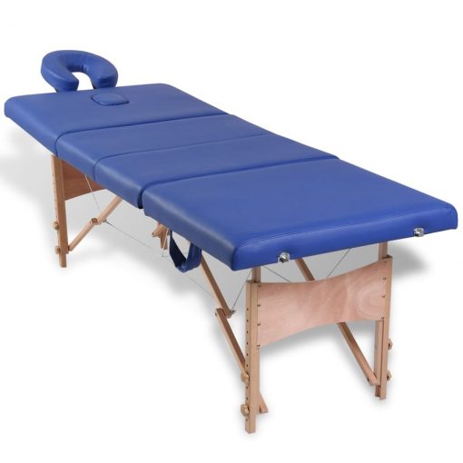 Modra zložljiva masažna miza s 4 območji in lesenim okvirjem