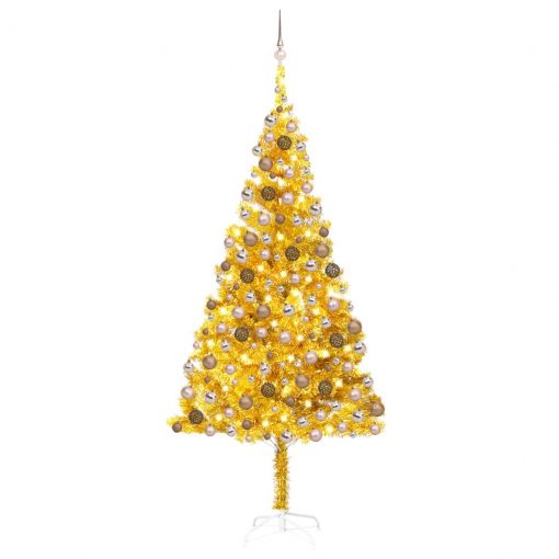 Novoletna jelka z LED lučkami in bučkami zlata 240 cm PET