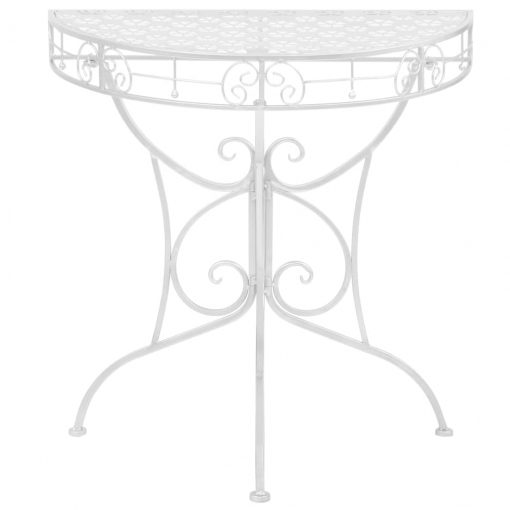 Odstavna mizica starinska polkrožna kovina 72x36x74 cm srebrna