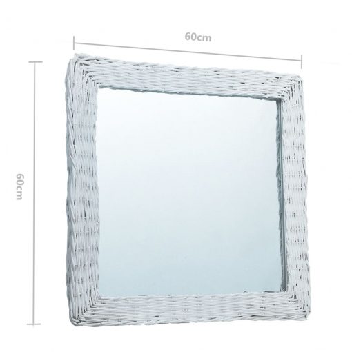Ogledalo belo 60x60 cm s pletenim okvirjem