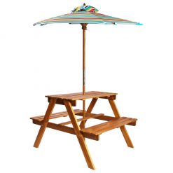 Otroška piknik miza s senčnikom 79x90x60 cm trden akacijev les
