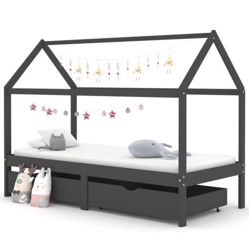 Otroški posteljni okvir s predali temno siva borovina 90x200 cm