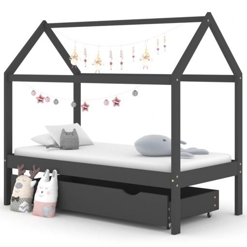 Otroški posteljni okvir s predalom temno siv 80x160 cm