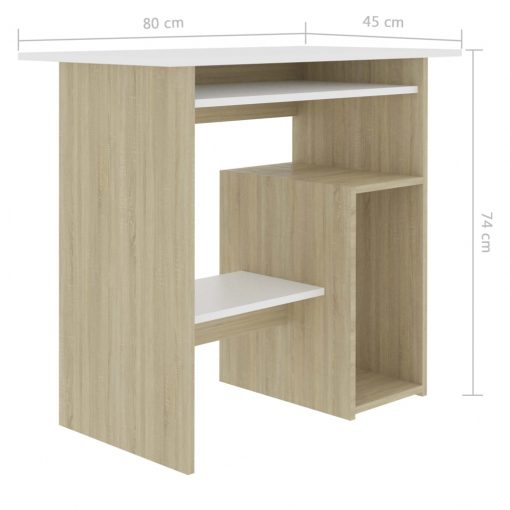 Pisalna miza bela in sonoma hrast 80x45x74 cm iverna plošča