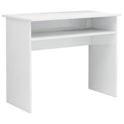 Pisalna miza visok sijaj bela 90x50x74 cm iverna plošča
