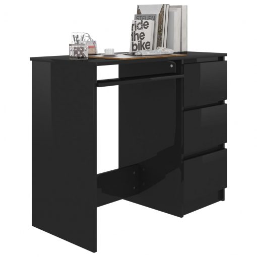 Pisalna miza visok sijaj črna 90x45x76 cm iverna plošča
