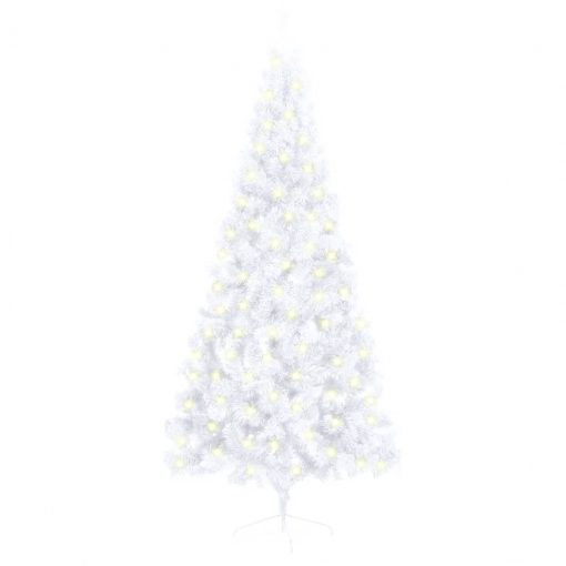 Polovična novoletna jelka LED s stojalom bela 180 cm PVC