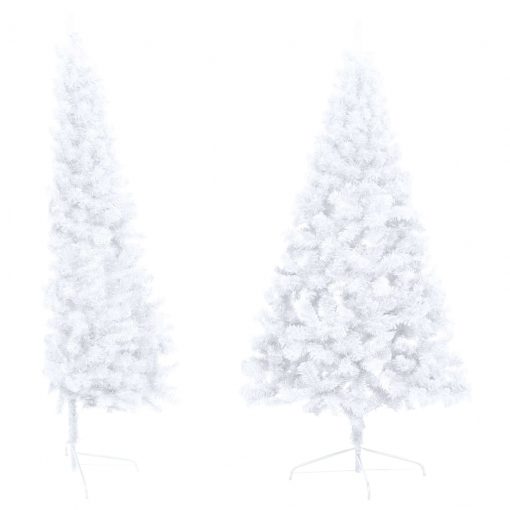 Polovična novoletna jelka z LED lučkami in bučkami bela 120 cm