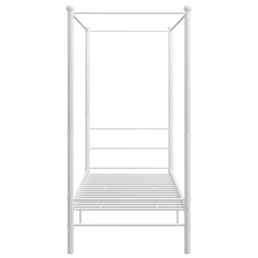Posteljni okvir z ogrodjem za baldahin bel kovinski 100x200 cm