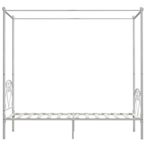 Posteljni okvir z ogrodjem za baldahin bel kovinski 120x200 cm