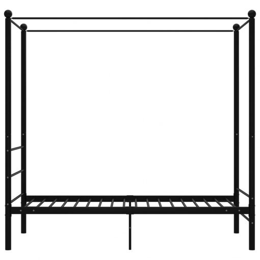 Posteljni okvir z ogrodjem za baldahin črn kovinski 100x200 cm