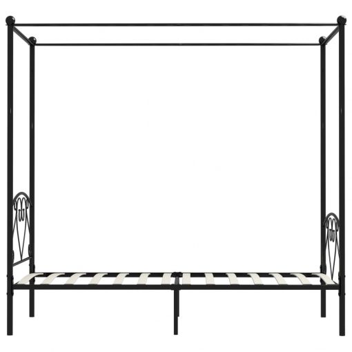 Posteljni okvir z ogrodjem za baldahin črn kovinski 100x200 cm