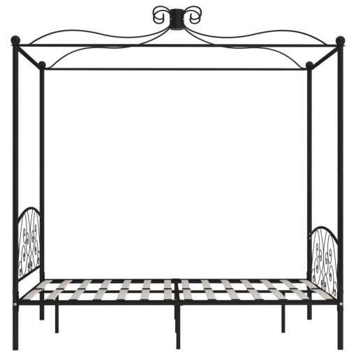 Posteljni okvir z ogrodjem za baldahin črn kovinski 120x200 cm