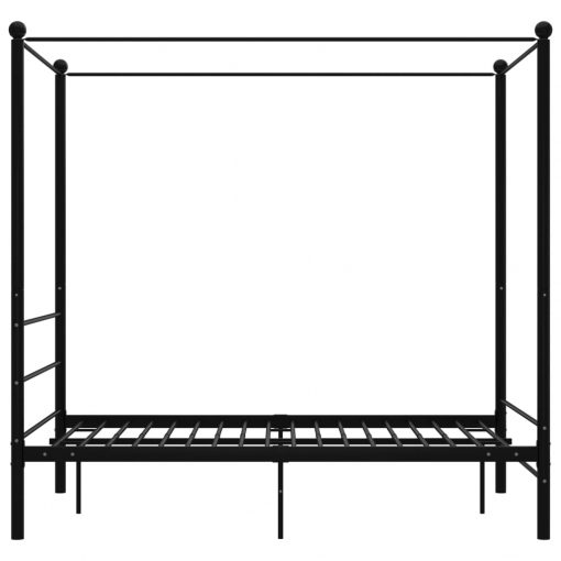 Posteljni okvir z ogrodjem za baldahin črn kovinski 140x200 cm