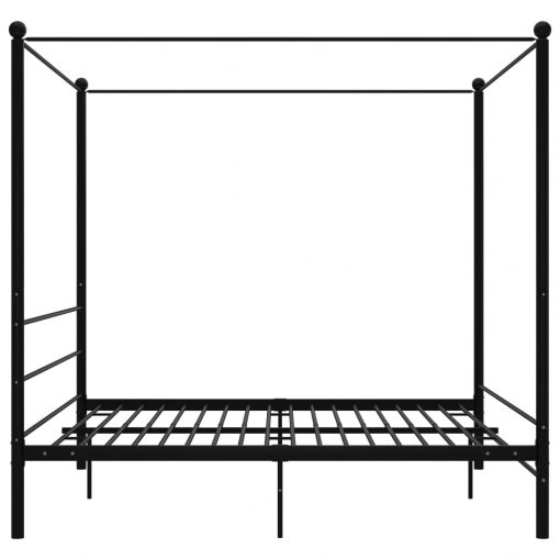 Posteljni okvir z ogrodjem za baldahin črn kovinski 180x200 cm