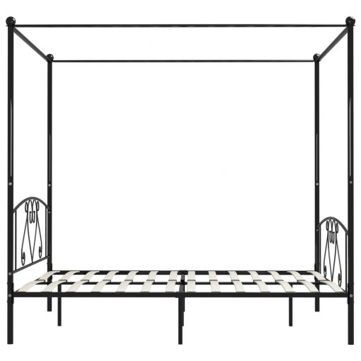 Posteljni okvir z ogrodjem za baldahin črn kovinski 180x200 cm