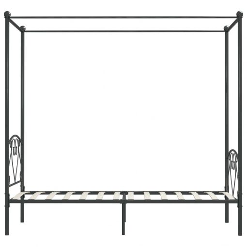 Posteljni okvir z ogrodjem za baldahin siv kovinski 120x200 cm