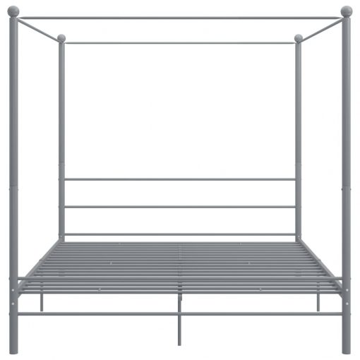 Posteljni okvir z ogrodjem za baldahin siv kovinski 200x200 cm