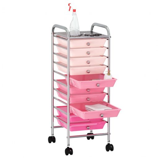 Premični voziček z 10 predali ombre roza plastika