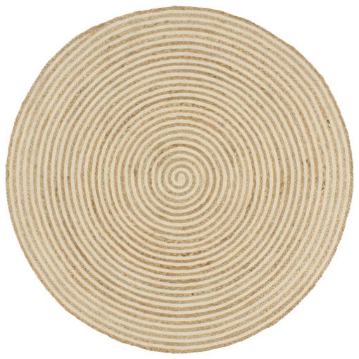 Preproga iz jute bel spiralni dizajn ročno izdelana 150 cm