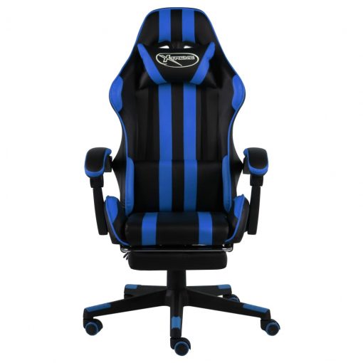 Racing stol z oporo za noge črno in modro umetno usnje