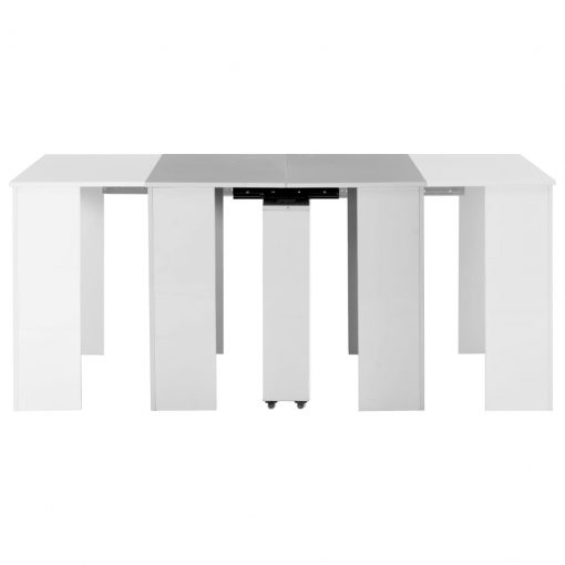 Raztegljiva jedilna miza visok sijaj bela 175x90x75 cm